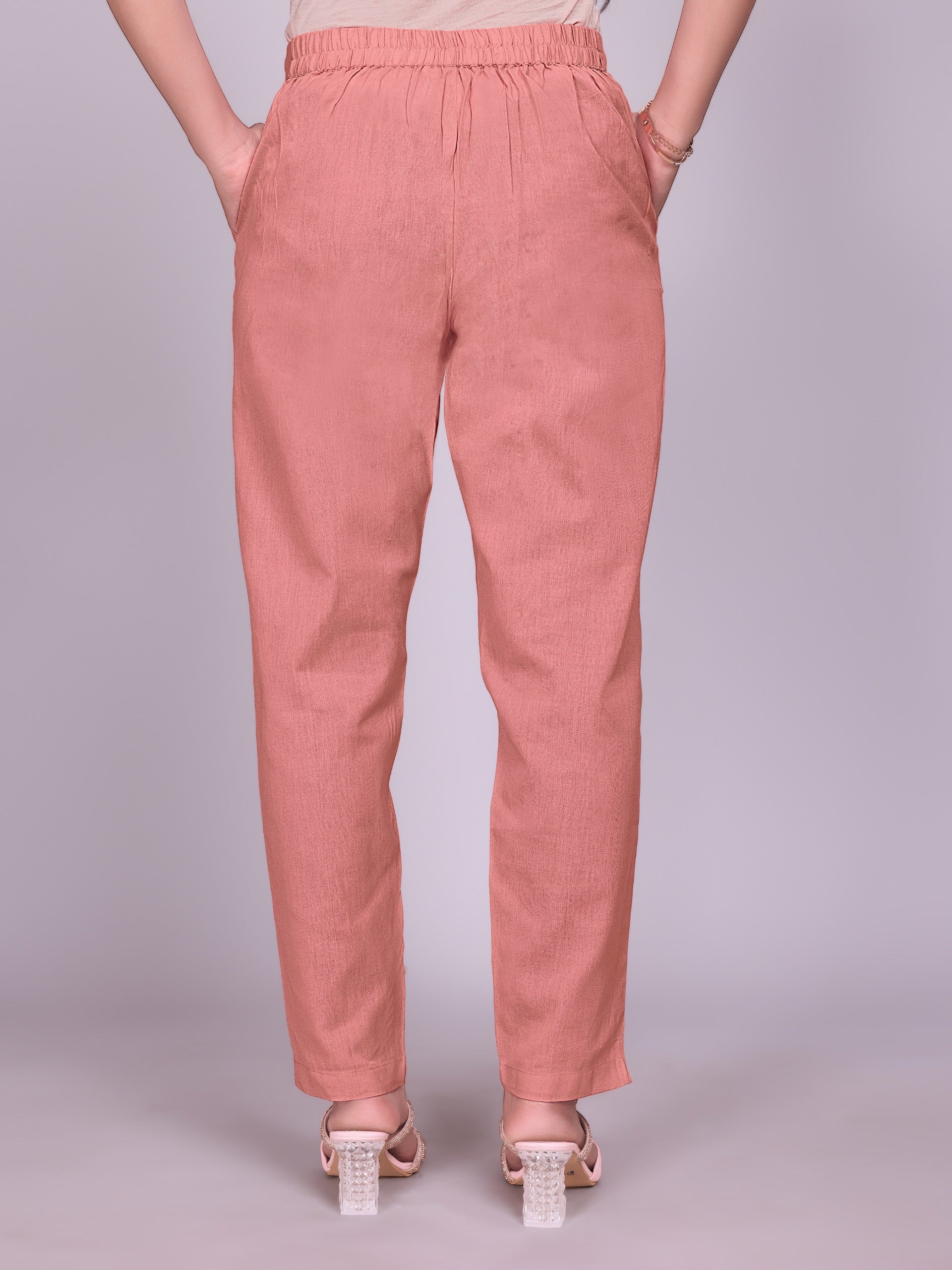 Women Premium Peach Cotton Linen Pant