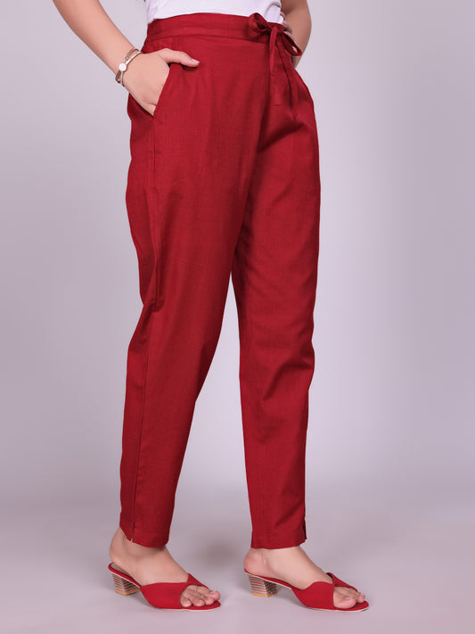 Women Premium Maroon Cotton Linen Pant