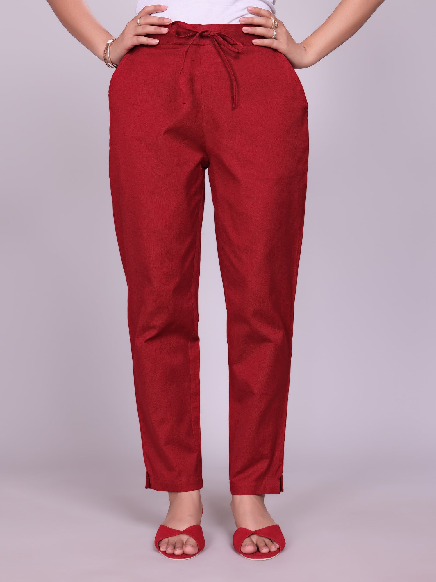Women Premium Maroon Cotton Linen Pant