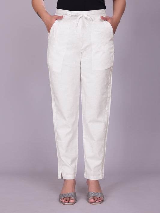 Women Premium Off White Cotton Linen Pant