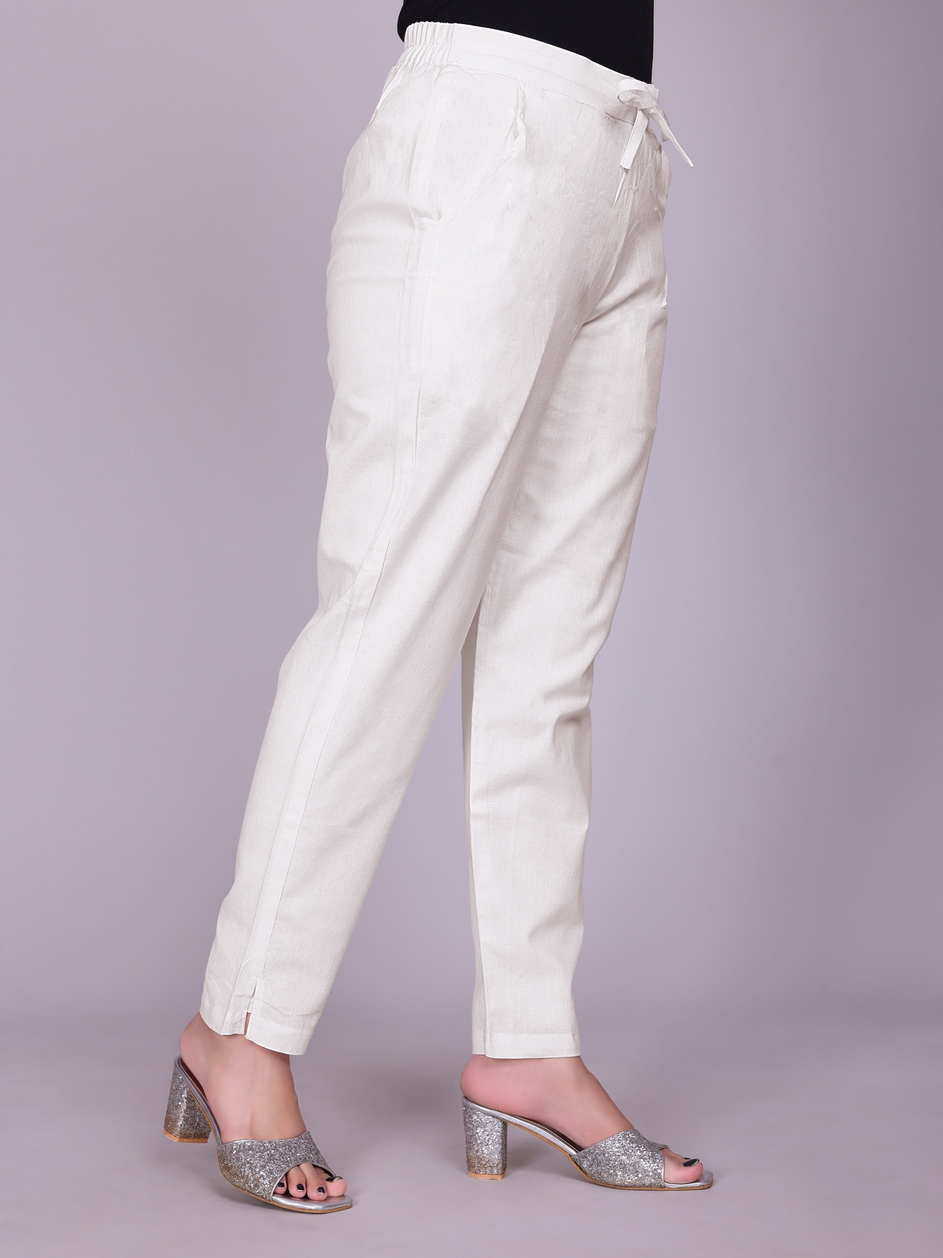 Women Premium Off White Cotton Linen Pant