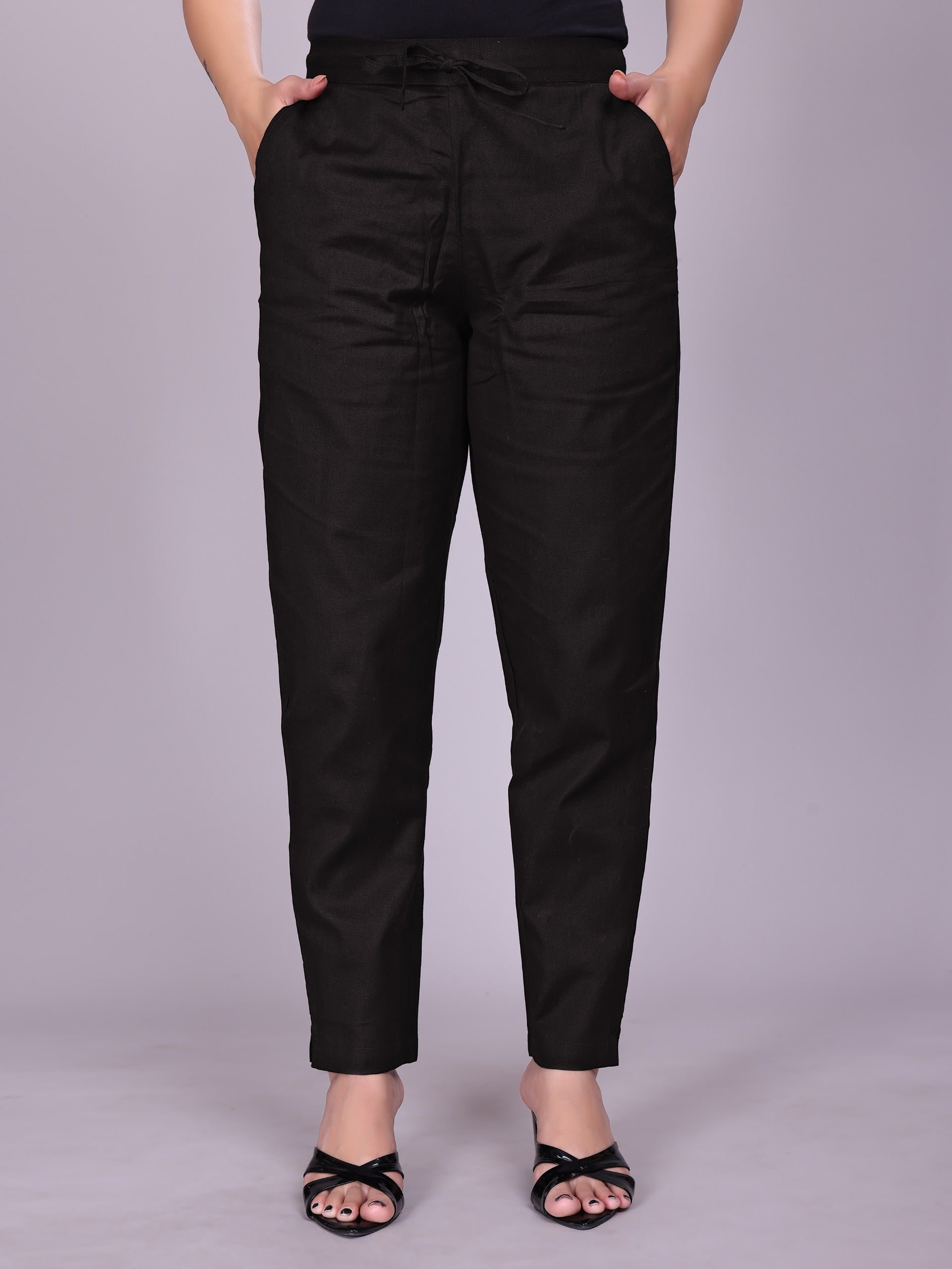 Women Premium Black Cotton Linen Pant