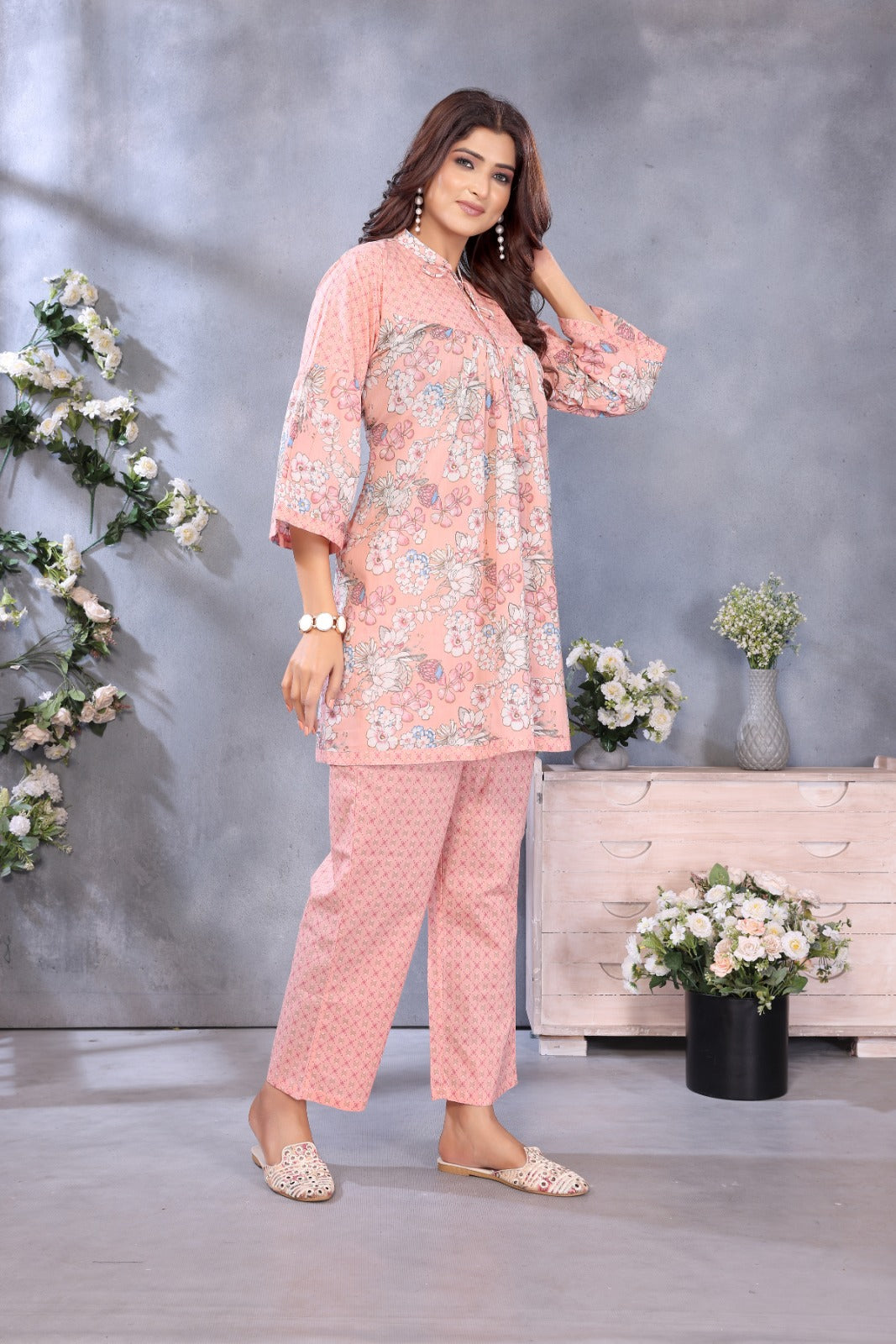 Women Premium Cotton Peach Cord Style Kurti Pant Set
