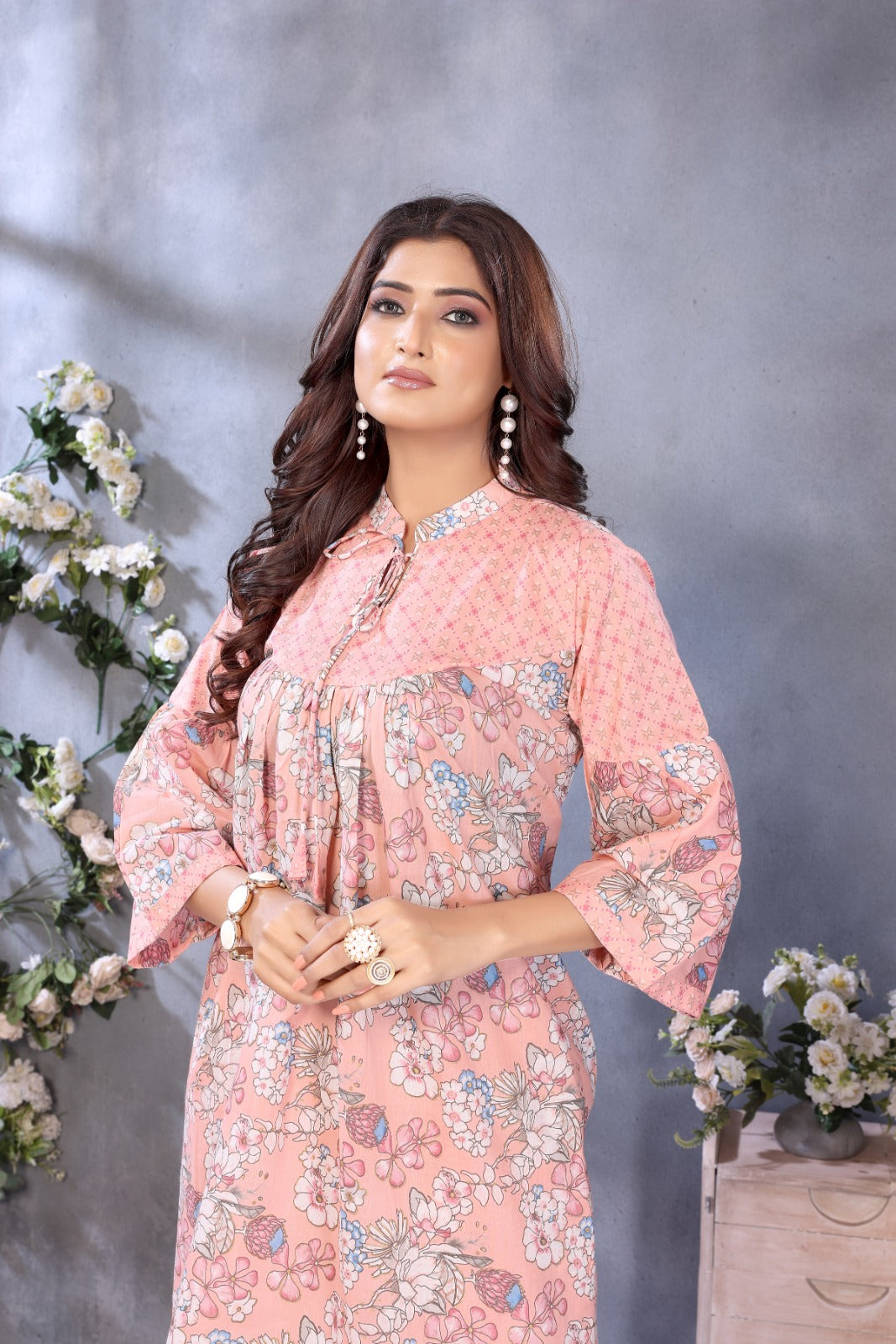 Women Premium Cotton Peach Cord Style Kurti Pant Set