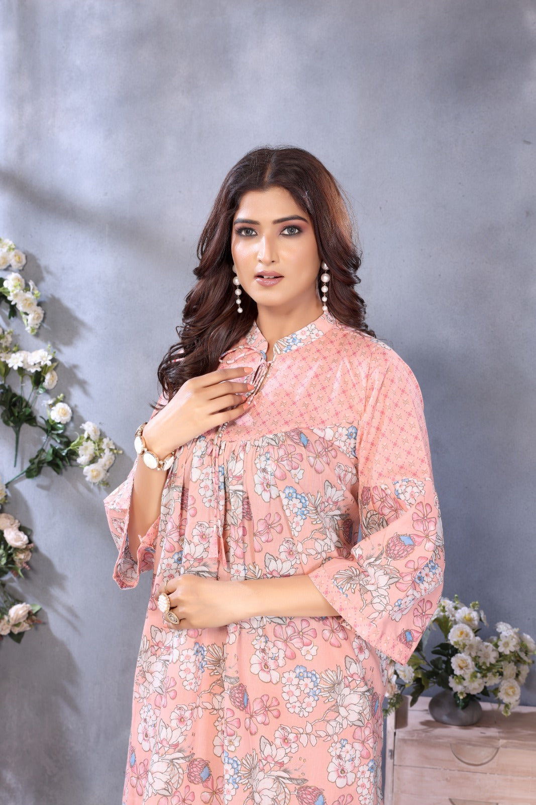 Women Premium Cotton Peach Cord Style Kurti Pant Set