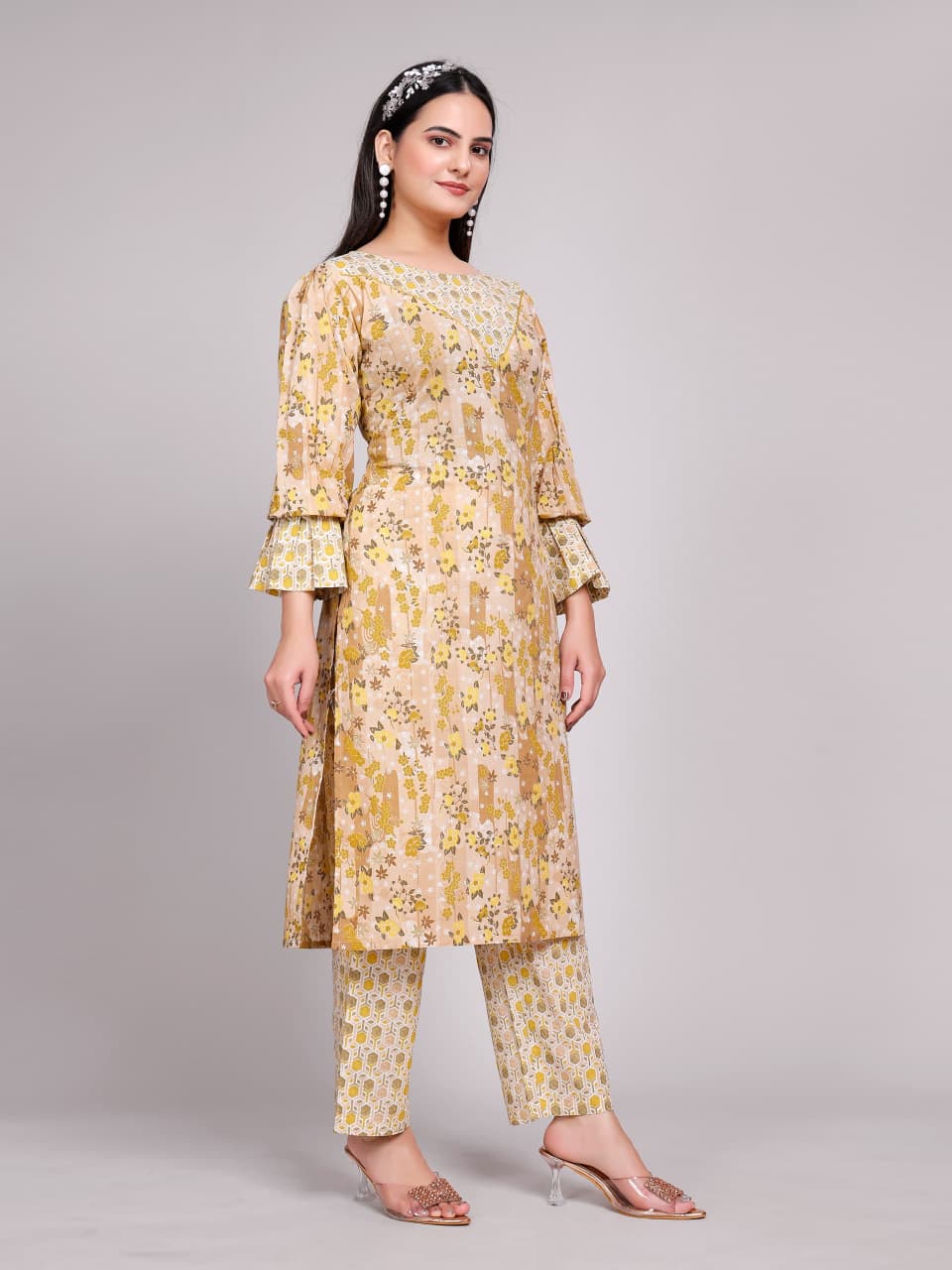 Women Premium Cotton Peanut Brown Kurti Pant Set