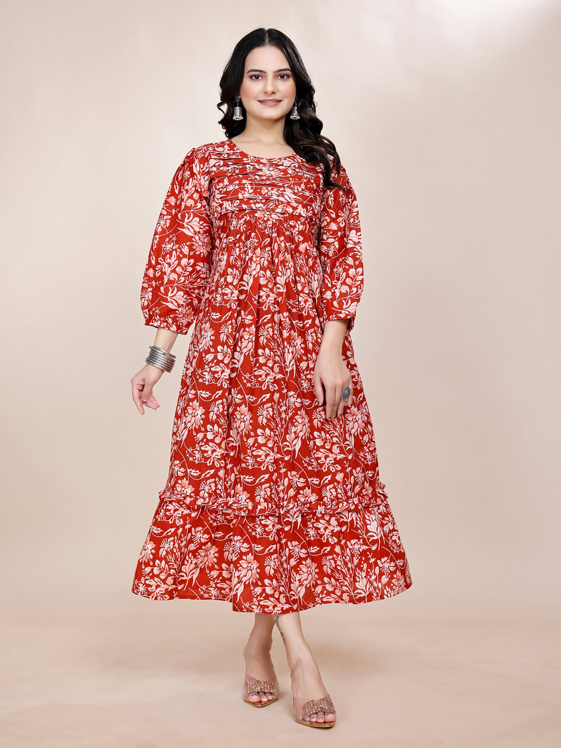 Women Premium Red Cotton One Piece dress