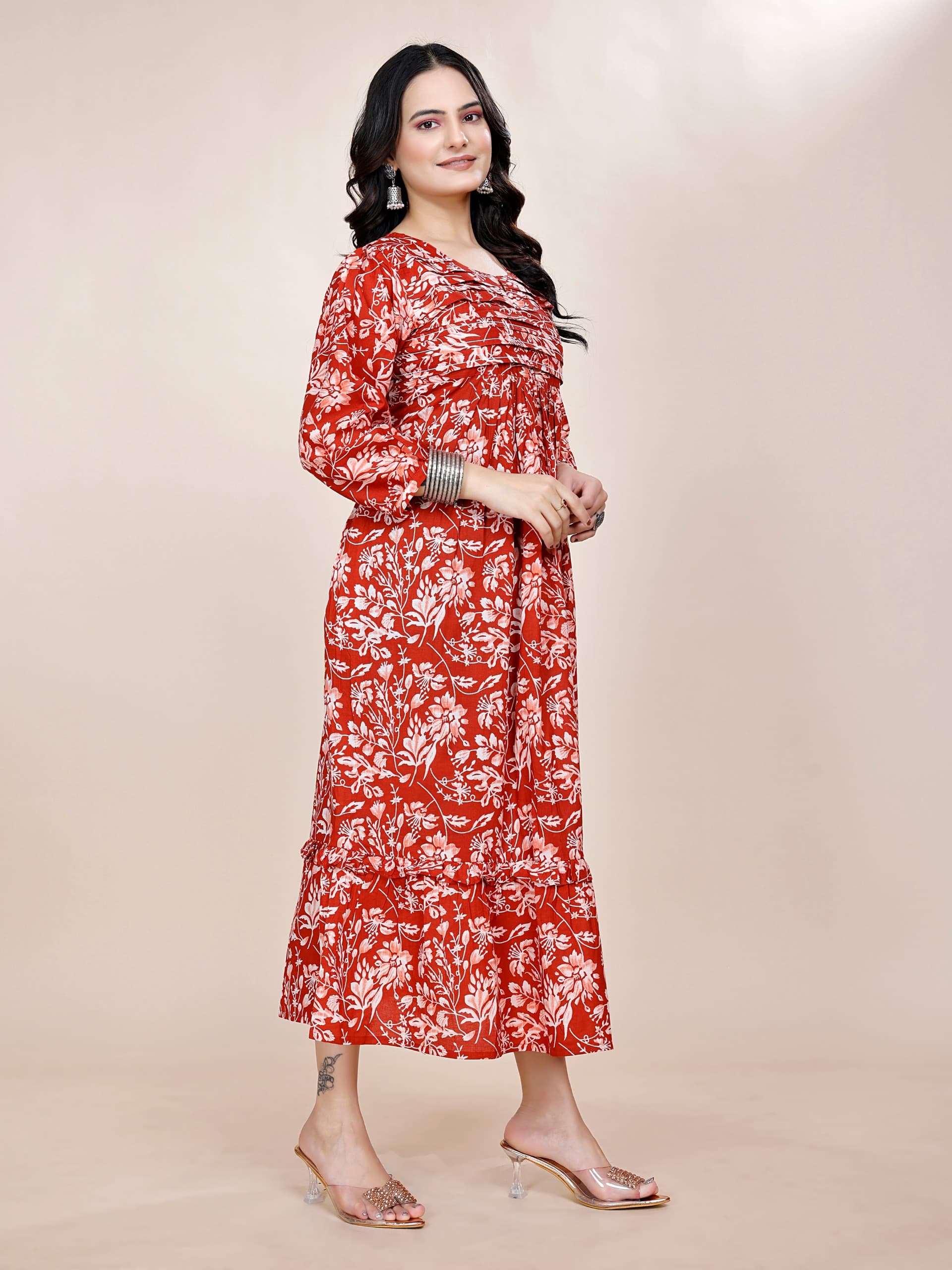 Women Premium Red Cotton One Piece dress