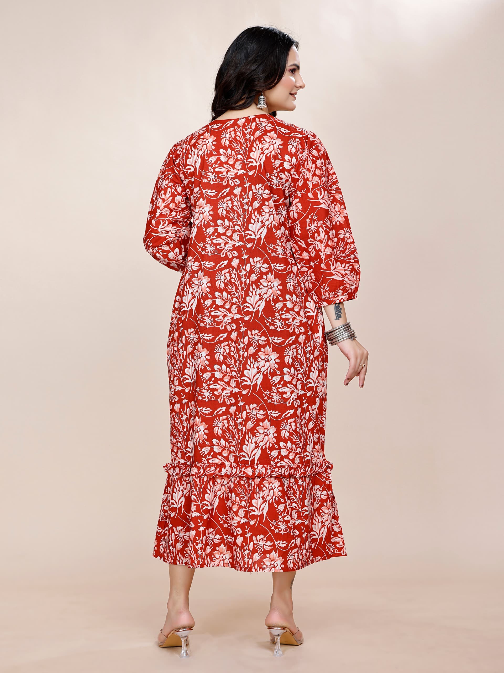 Women Premium Red Cotton One Piece dress