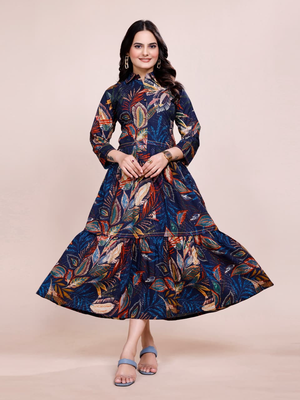 Women Premium Navy Cotton One Piece dress