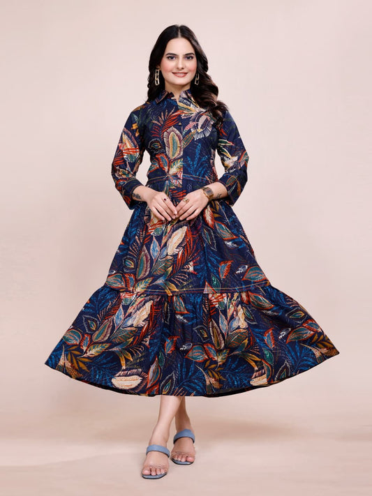 Women Premium Navy Cotton One Piece dress