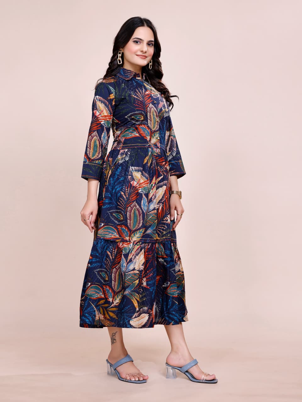 Women Premium Navy Cotton One Piece dress