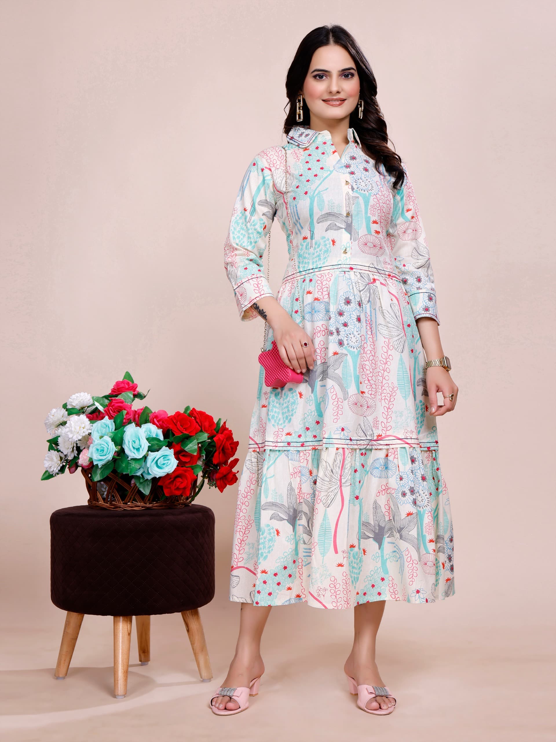 Women Premium Abstract Sky Cotton One Piece dress