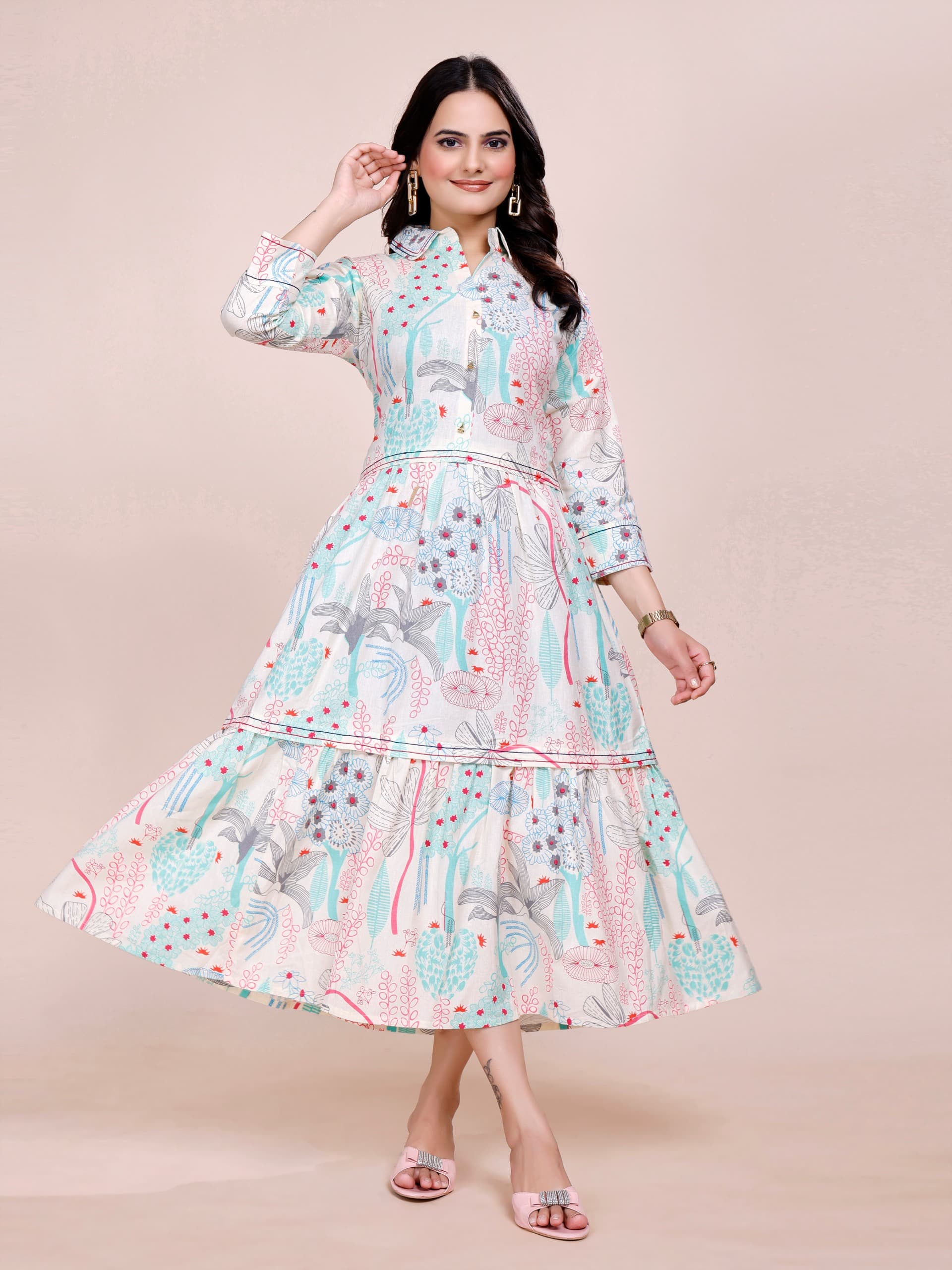 Women Premium Abstract Sky Cotton One Piece dress