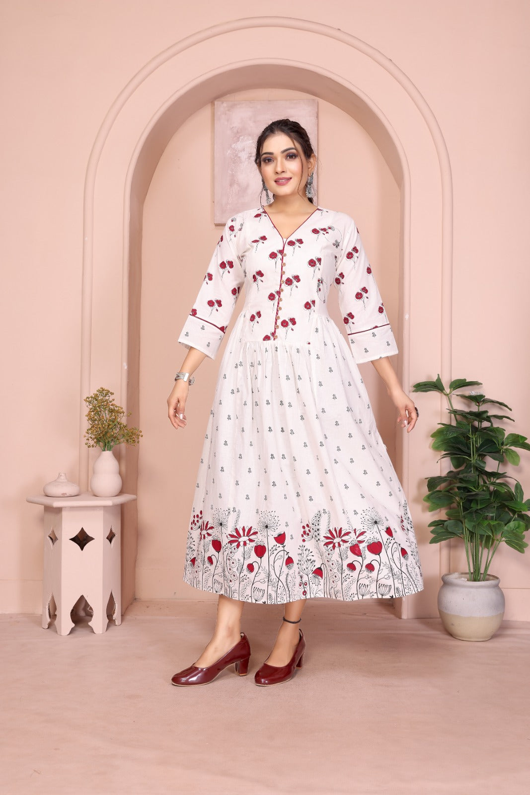 Women Premium White Cotton One Piece dress