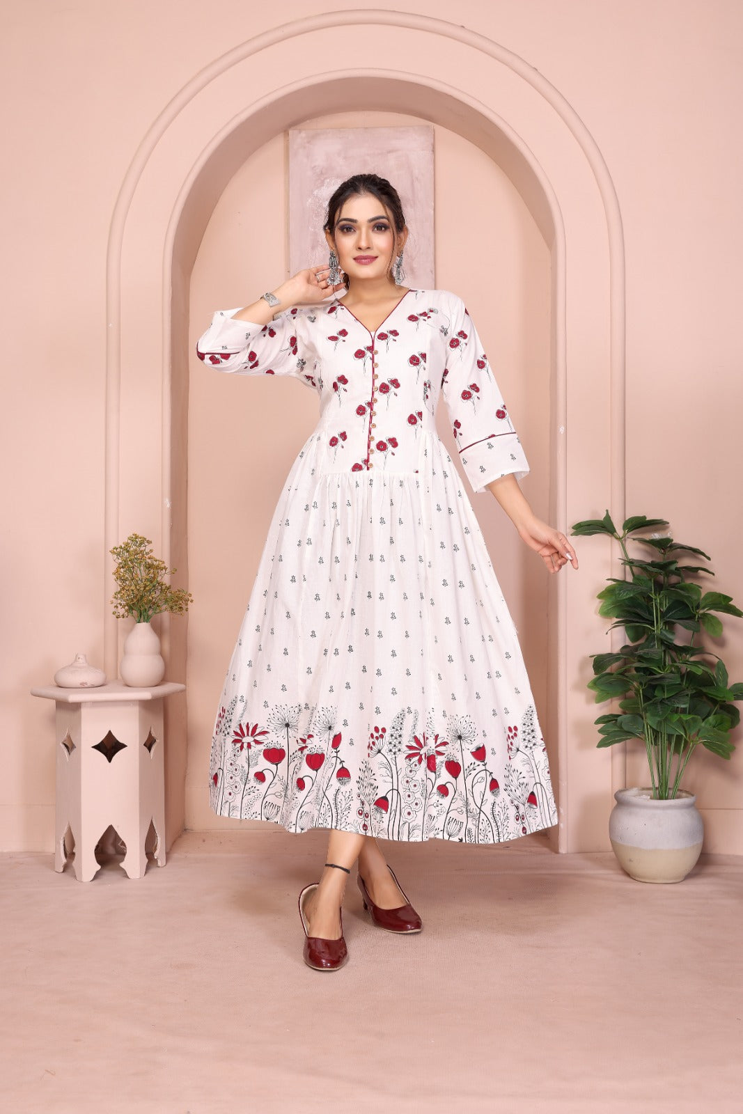 Women Premium White Cotton One Piece dress