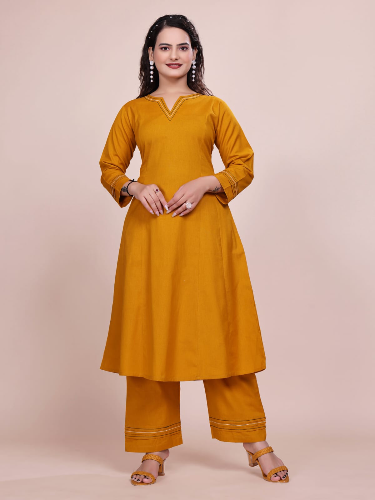 Women Premium Cotton Mustard Cord Set