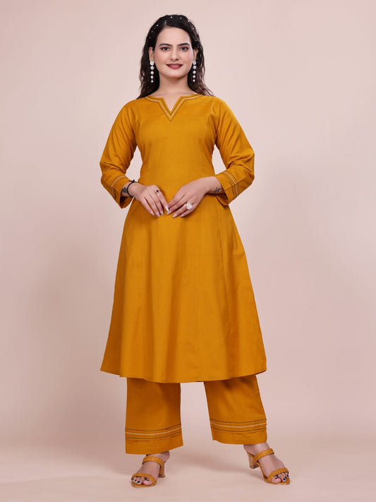 Women Premium Cotton Mustard Cord Set