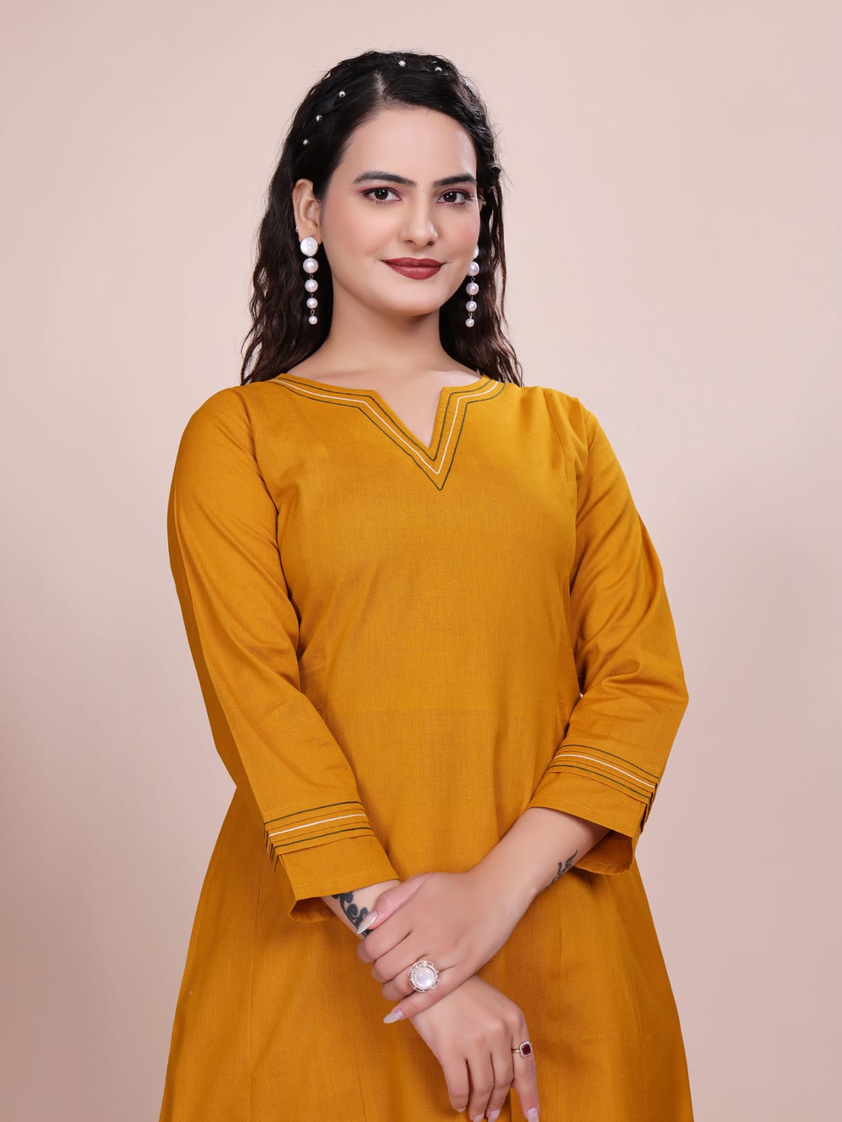 Women Premium Cotton Mustard Cord Set