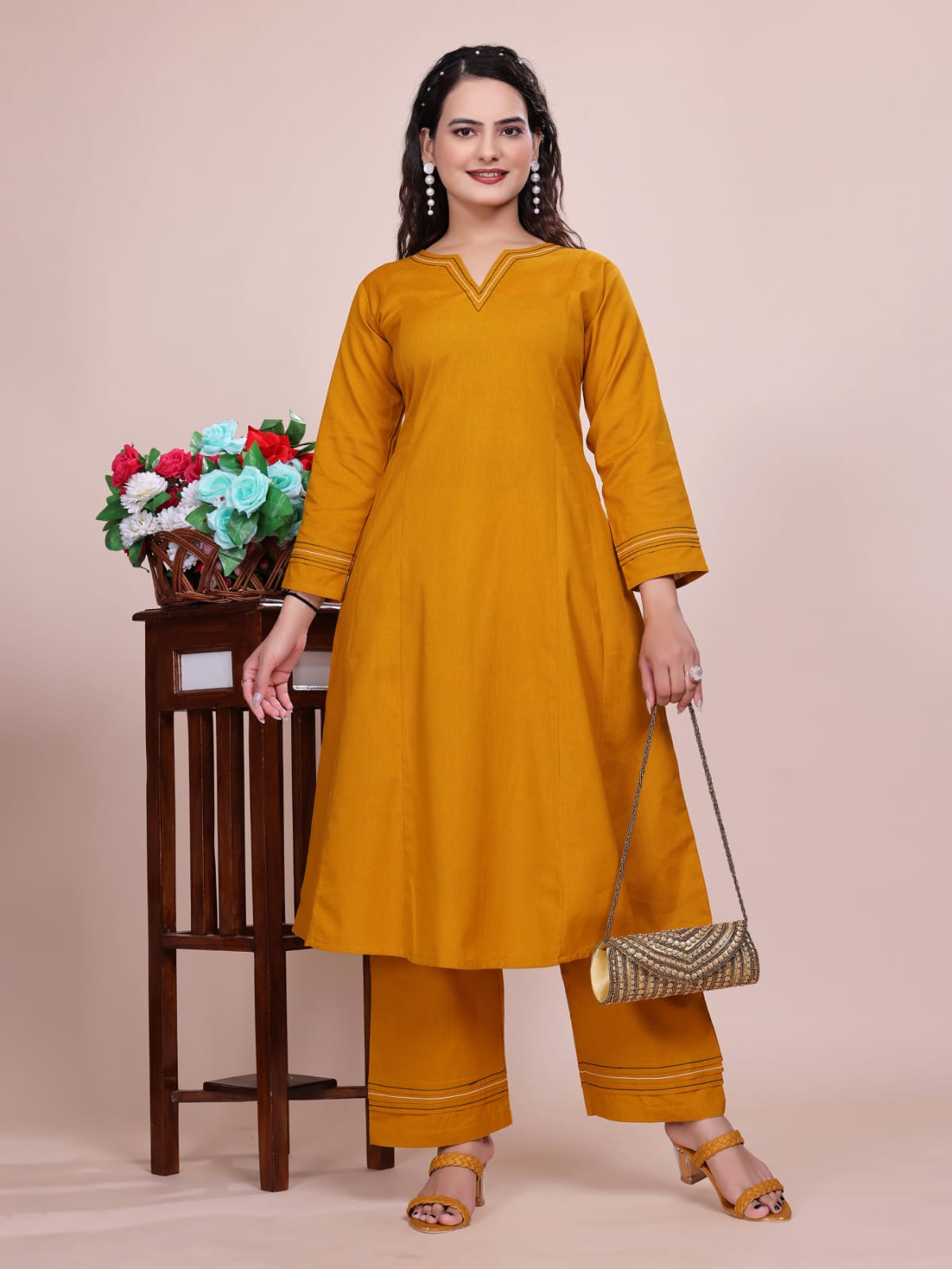 Women Premium Cotton Mustard Cord Set