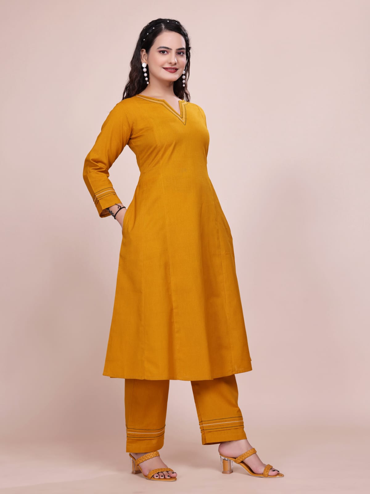 Women Premium Cotton Mustard Cord Set