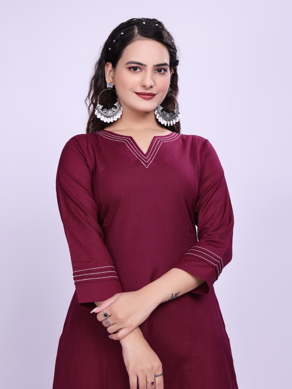 Women Premium Cotton Magenta Cord Set