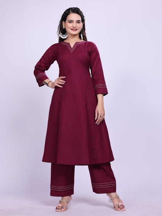 Women Premium Cotton Magenta Cord Set