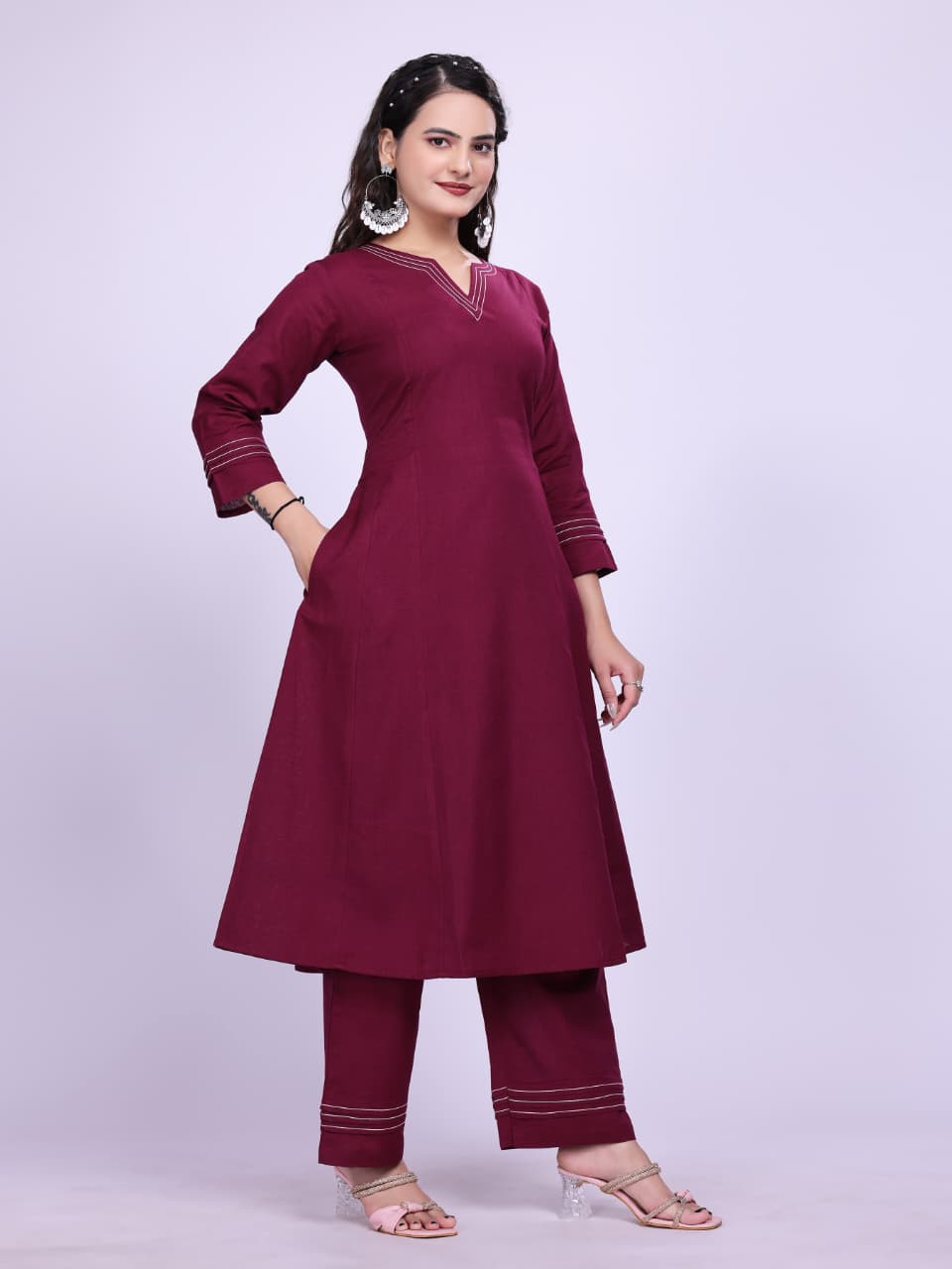 Women Premium Cotton Magenta Cord Set