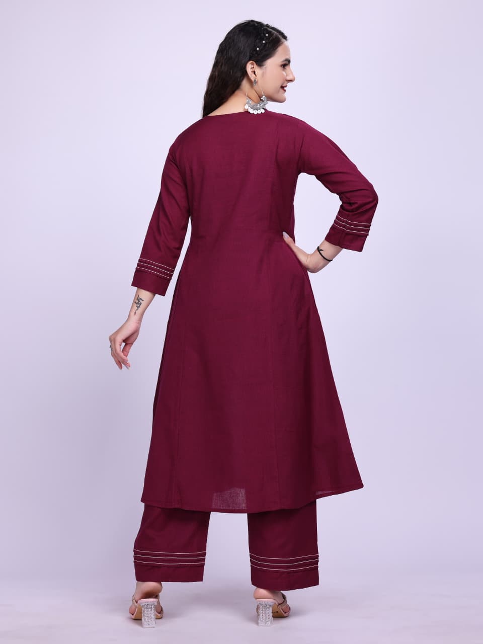 Women Premium Cotton Magenta Cord Set