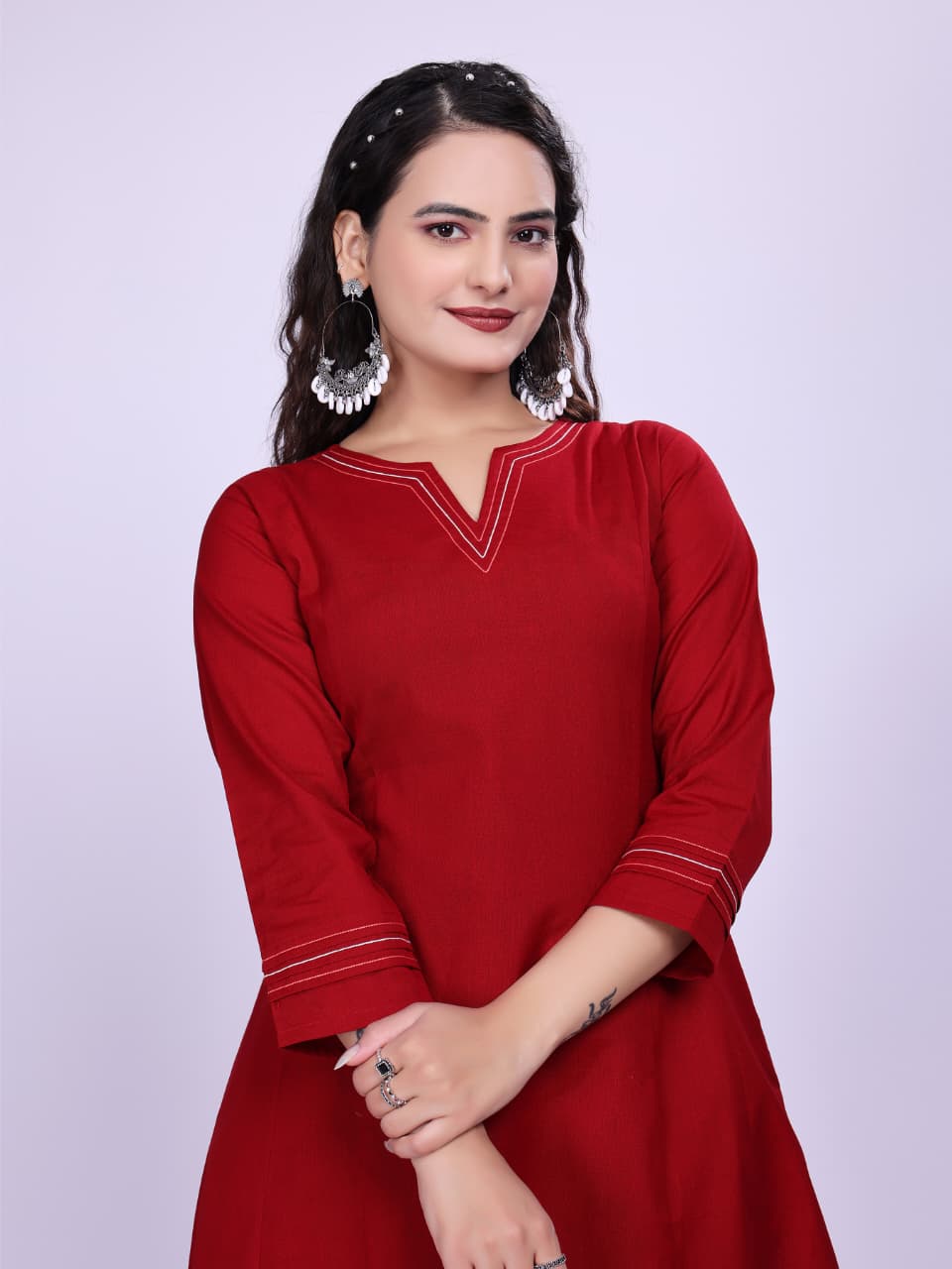 Women Premium Cotton Red Cord Set