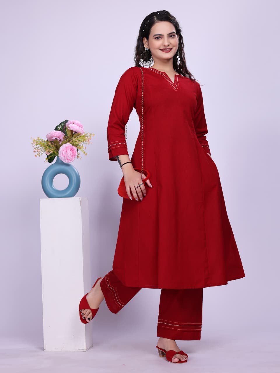 Women Premium Cotton Red Cord Set