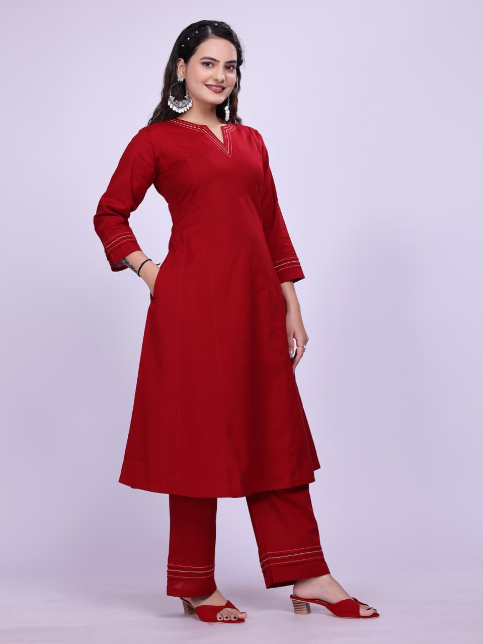 Women Premium Cotton Red Cord Set