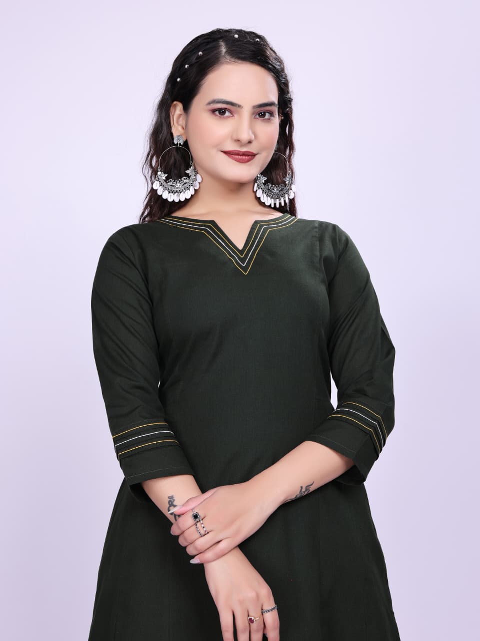 Women Premium Cotton Bottle Green Cord Set