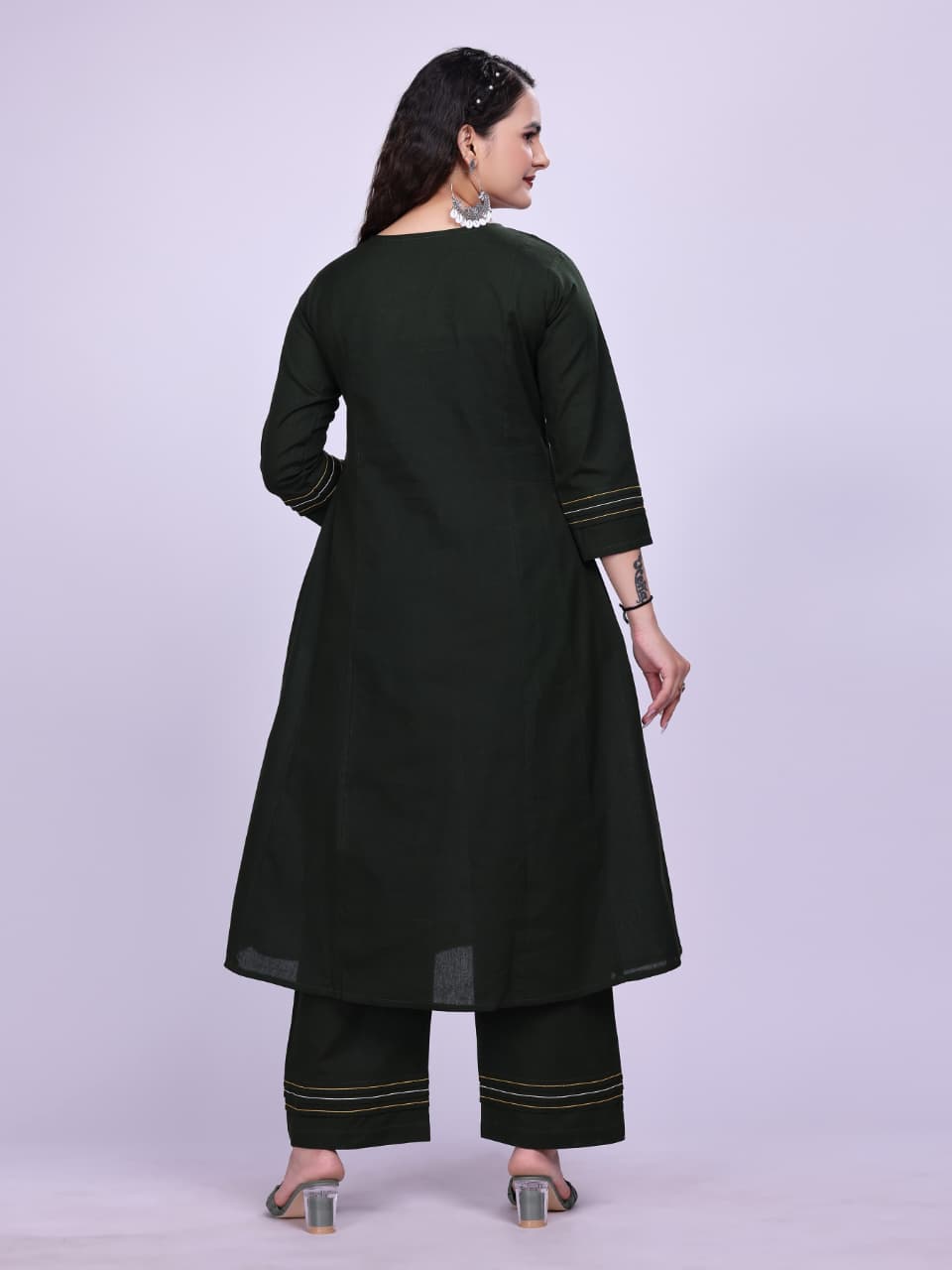 Women Premium Cotton Bottle Green Cord Set