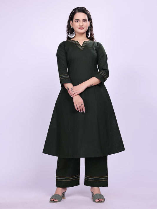 Women Premium Cotton Bottle Green Cord Set