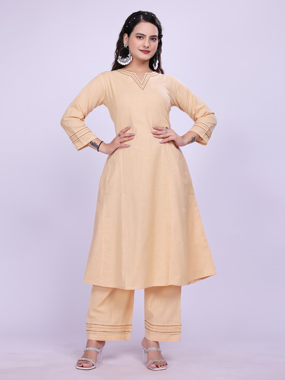 Women Premium Cotton Linen Camel Brown Cord Set