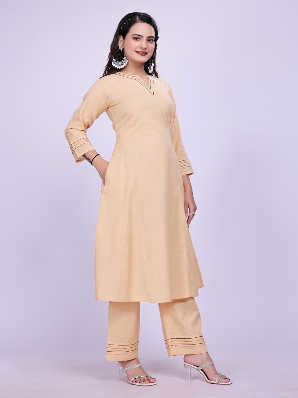 Women Premium Cotton Linen Camel Brown Cord Set
