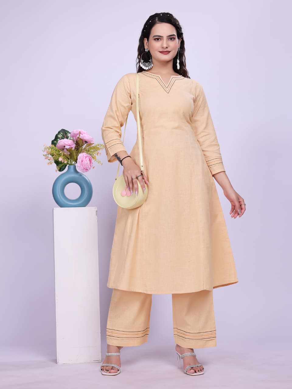 Women Premium Cotton Linen Camel Brown Cord Set