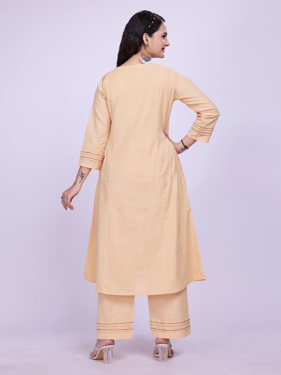 Women Premium Cotton Linen Camel Brown Cord Set