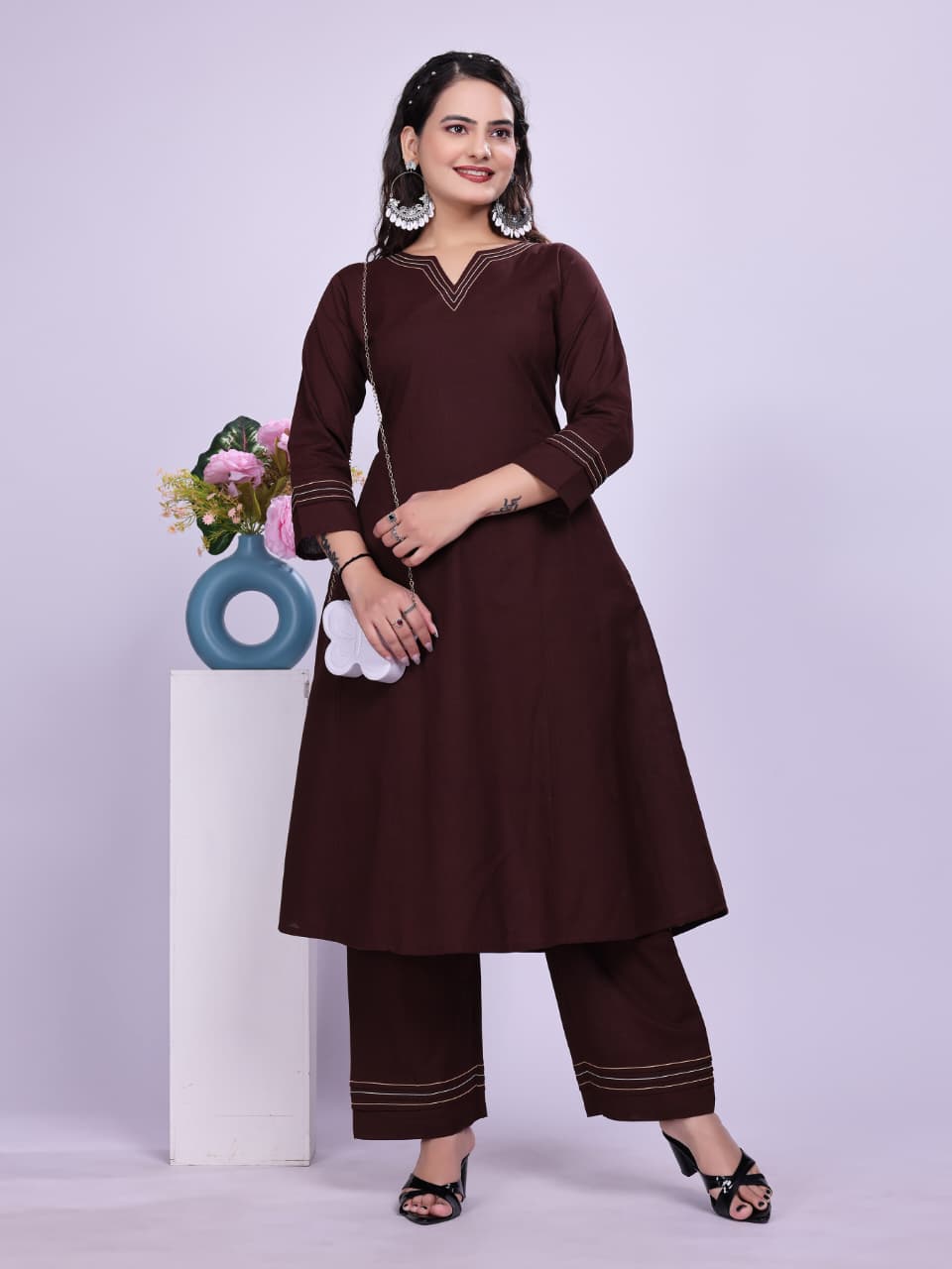 Women Premium Cotton Wine Cord Set