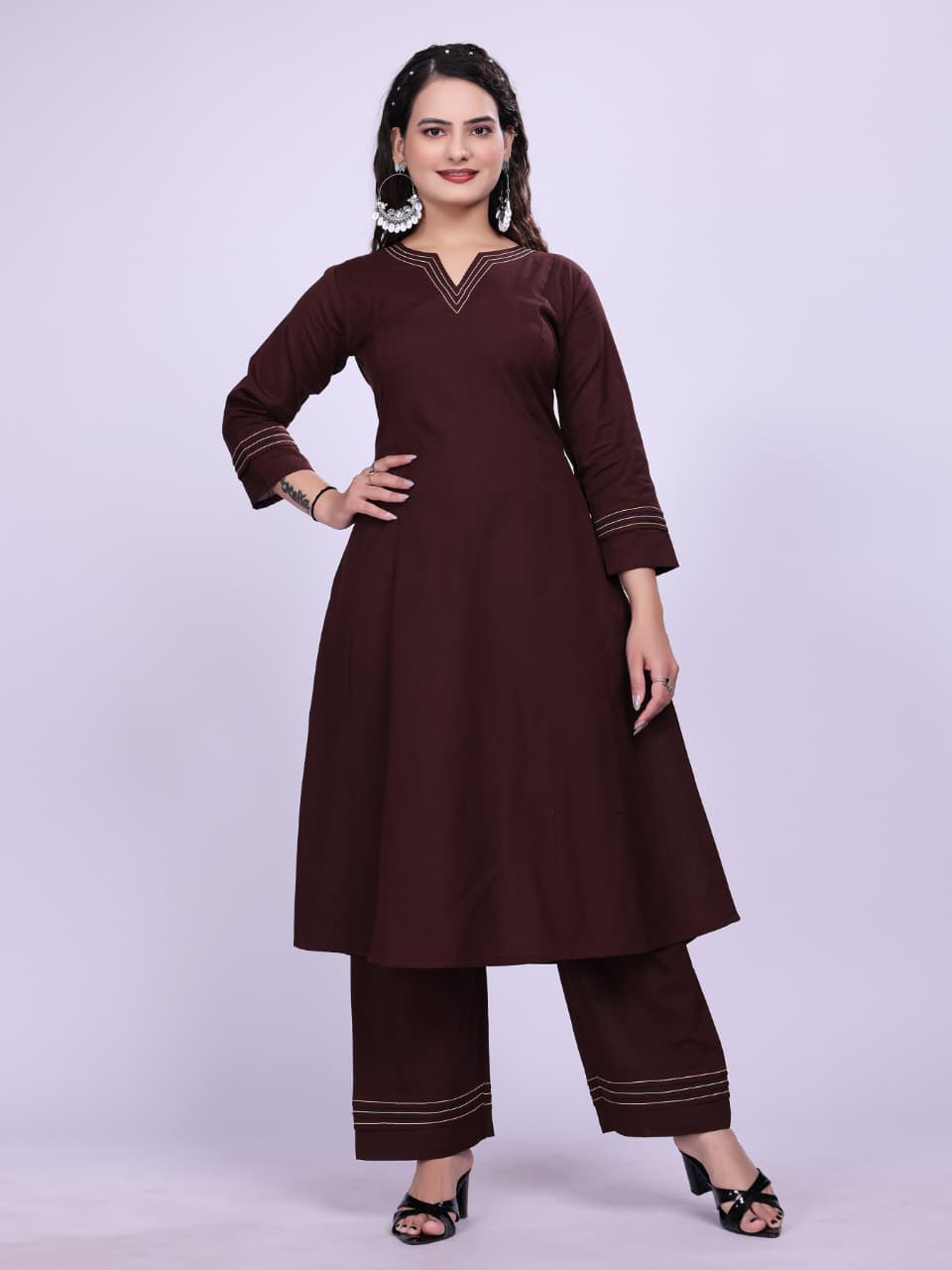 Women Premium Cotton Wine Cord Set