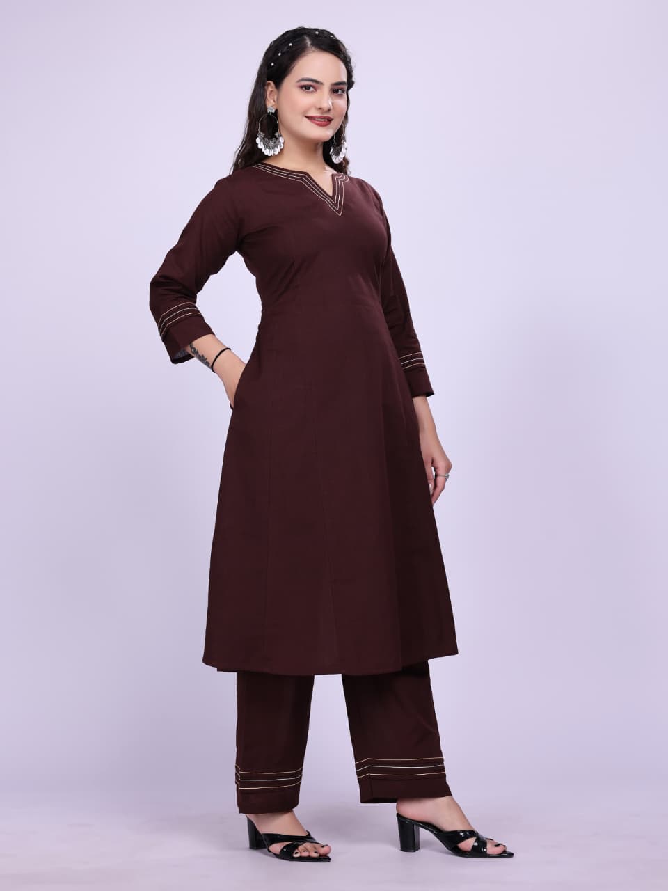 Women Premium Cotton Wine Cord Set