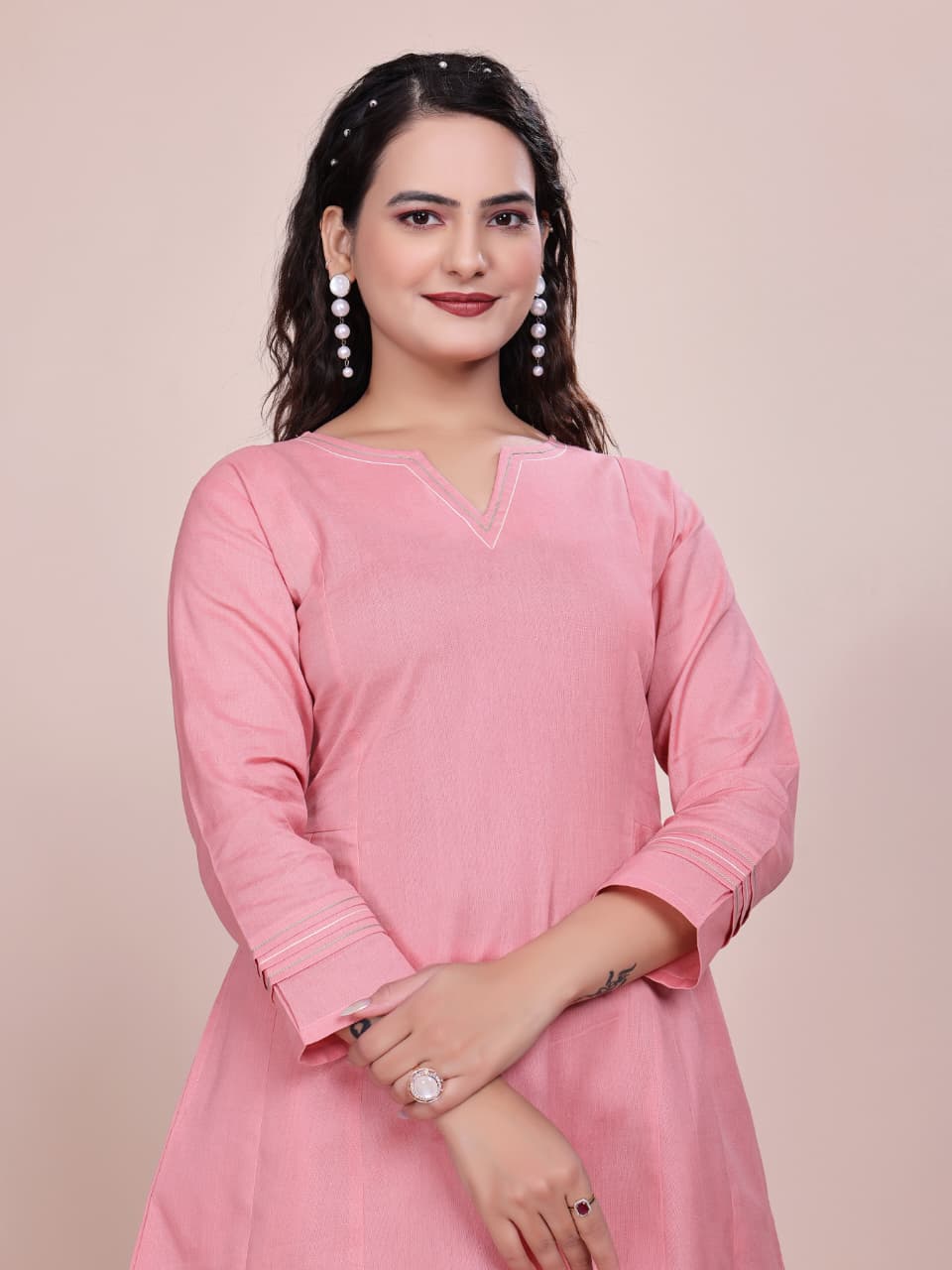 Women Premium Cotton Pink Cord Set