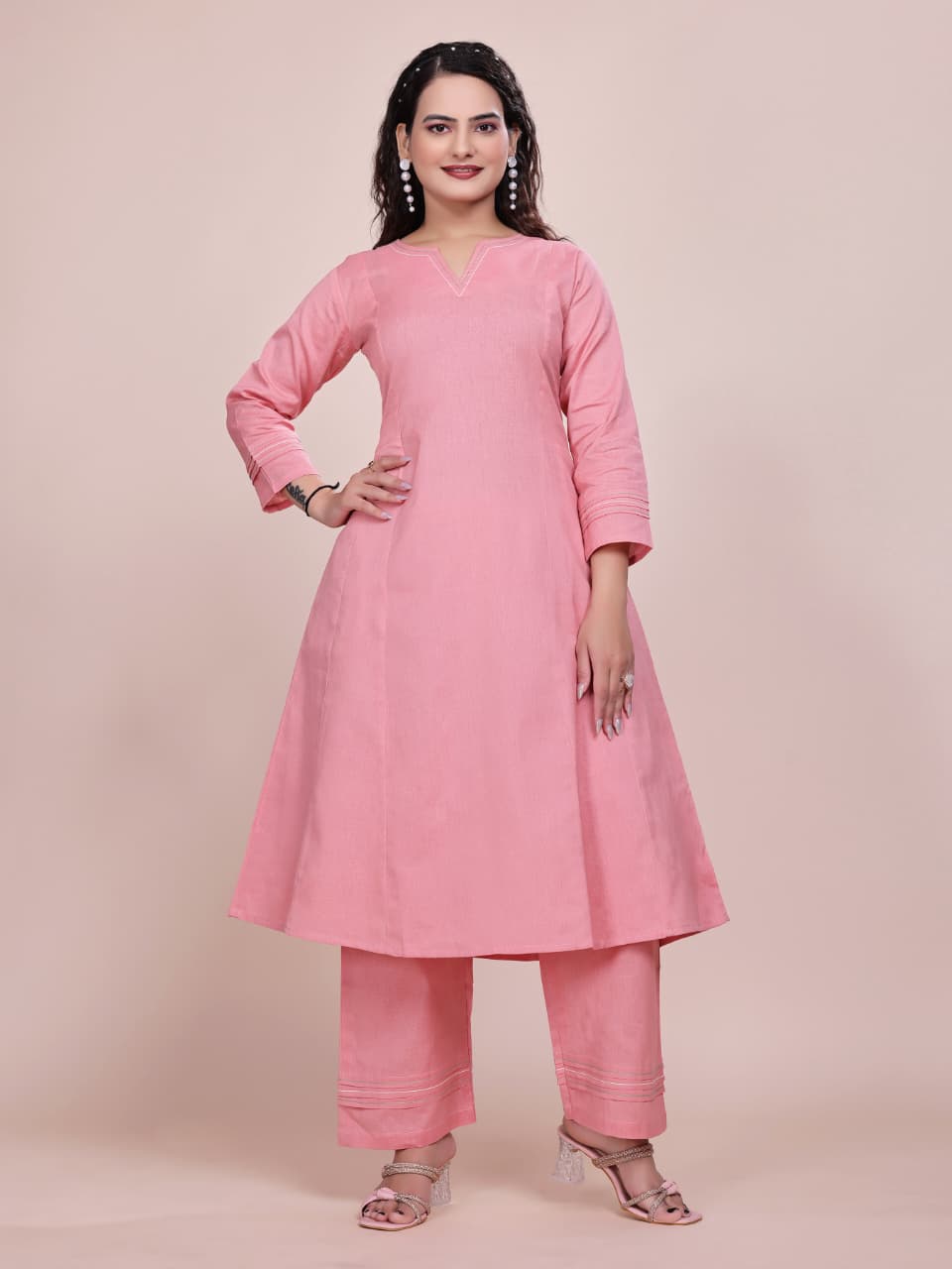 Women Premium Cotton Pink Cord Set