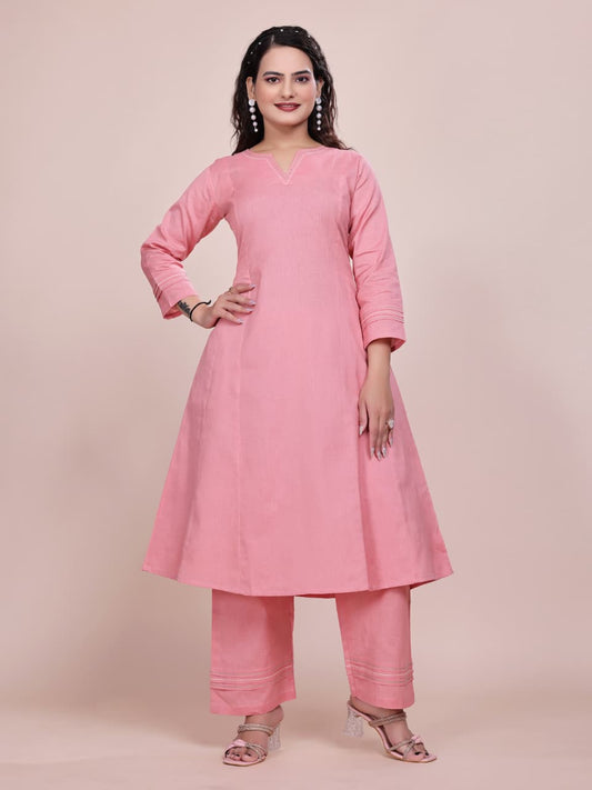 Women Premium Cotton Pink Cord Set