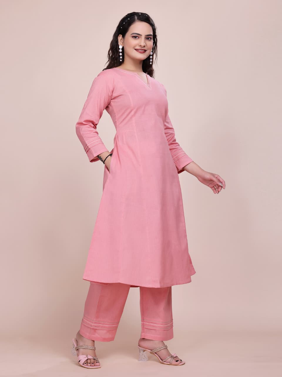 Women Premium Cotton Pink Cord Set