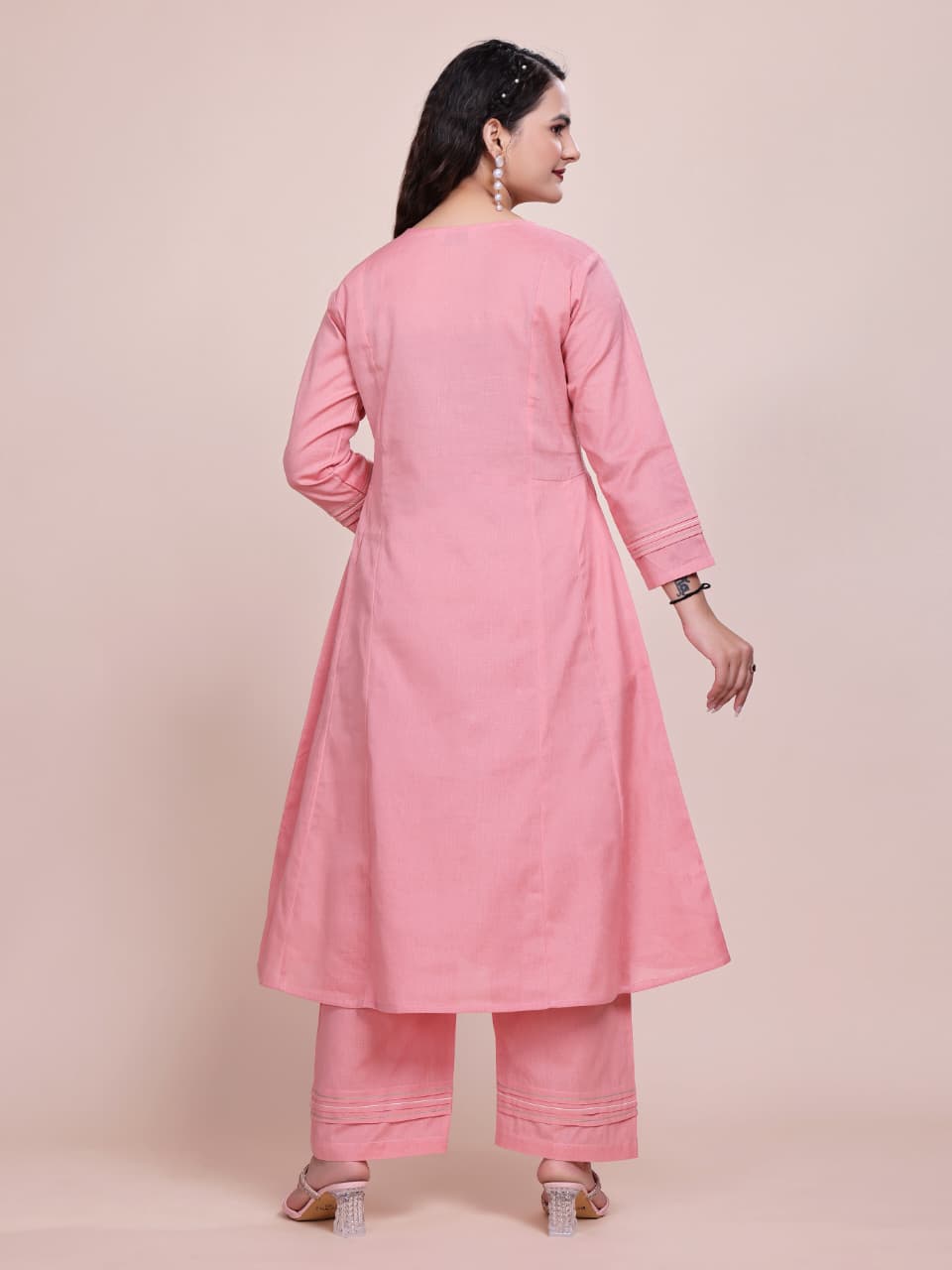 Women Premium Cotton Pink Cord Set