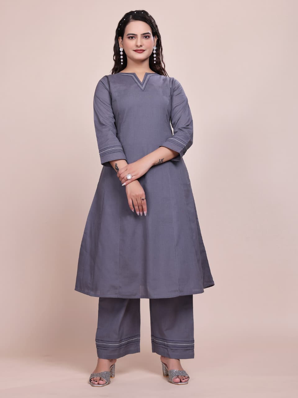 Women Premium Cotton Grey Cord Set