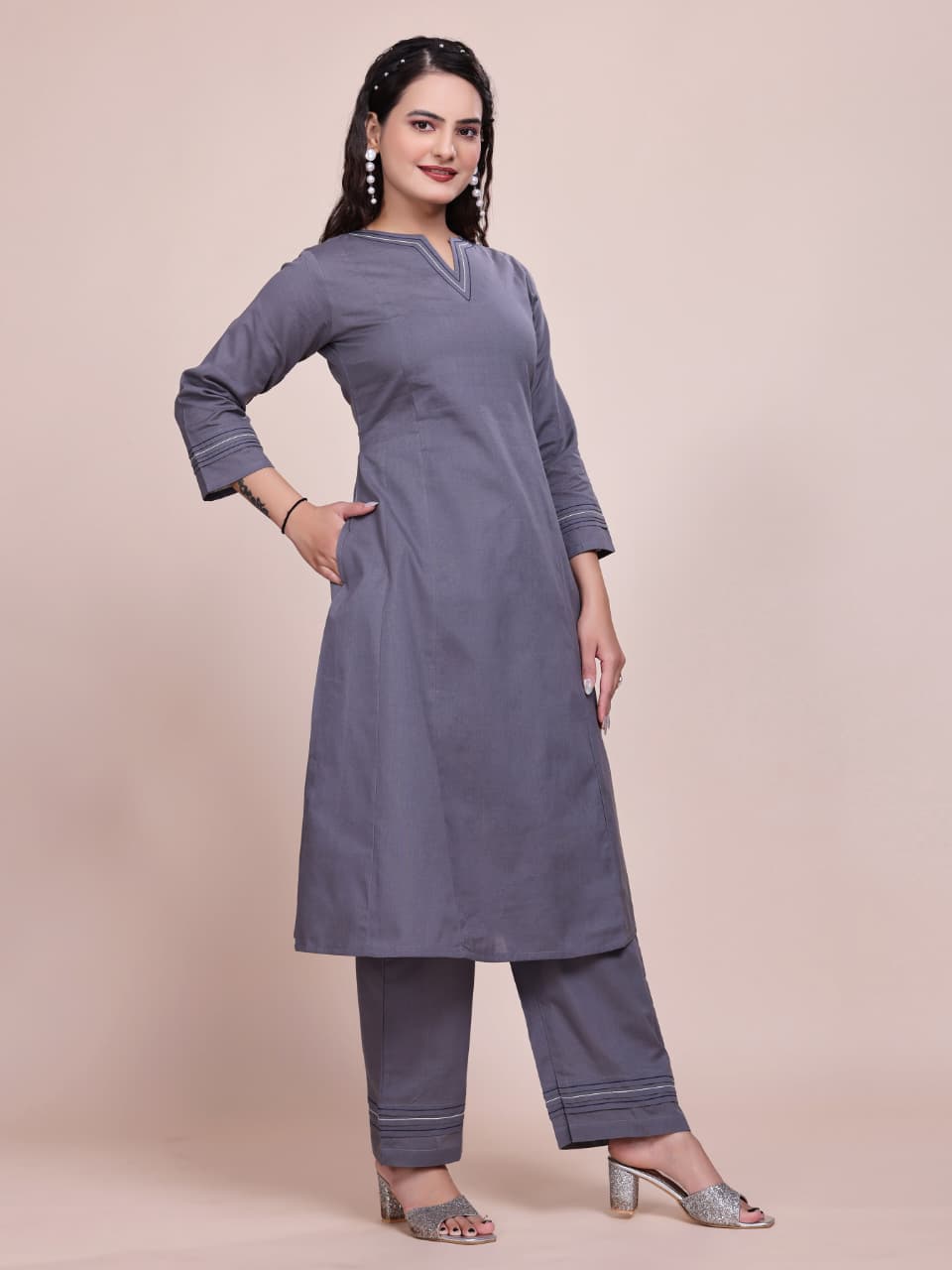 Women Premium Cotton Grey Cord Set