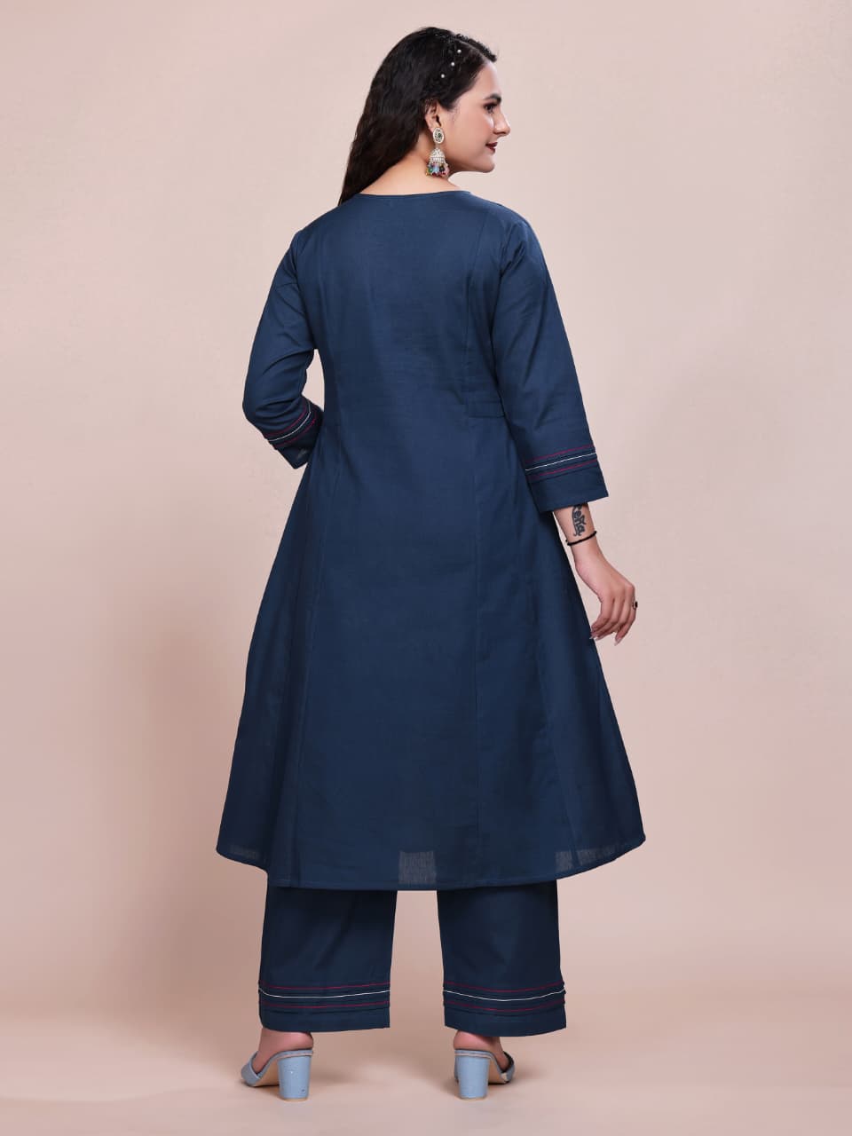 Women Premium Cotton Linen Peacock Blue Cord Set